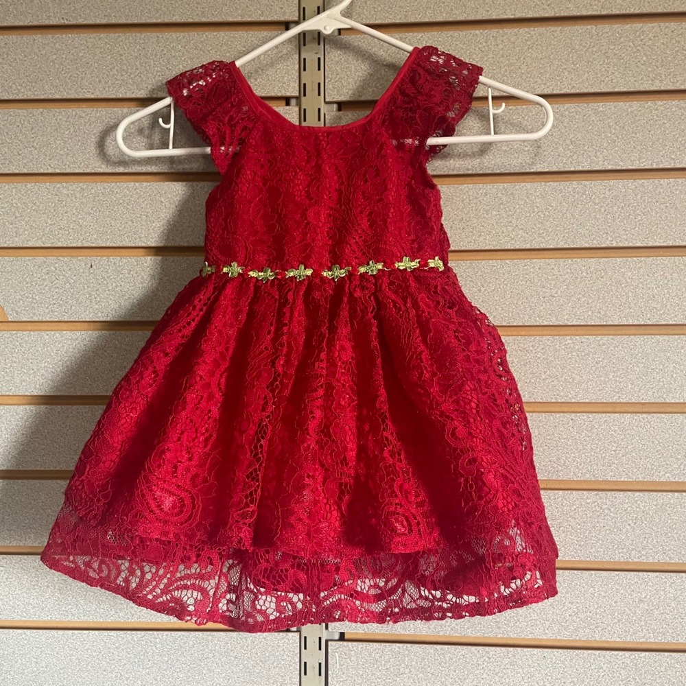 Laura Ashley Girls Red Lace Flower Trim Dress Size 2T Special Occasion